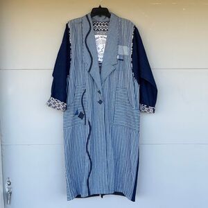 VTG Art to Wear Patchwork Duster Coat Screaming Women Denim Stripe OS